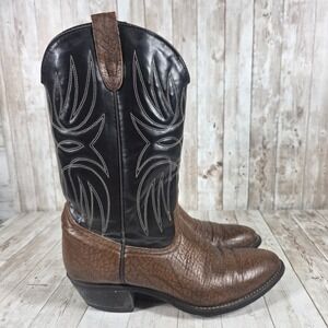 Texas Brand Mens Brown Black Leather Western Cowboy Boots 10 D 198741 USA Made